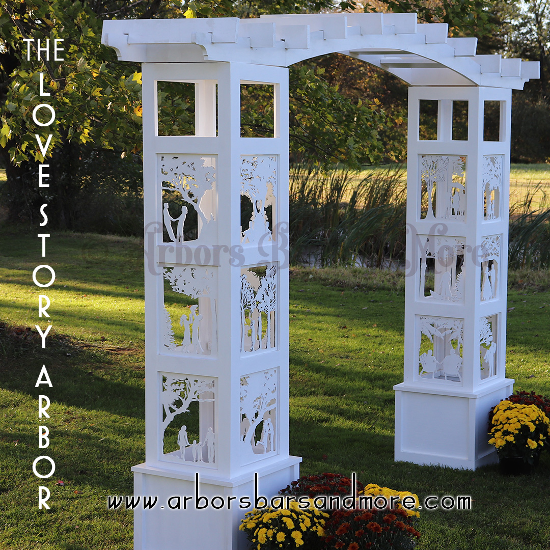 Picture of the Love Story Wedding Arbor next to a pond